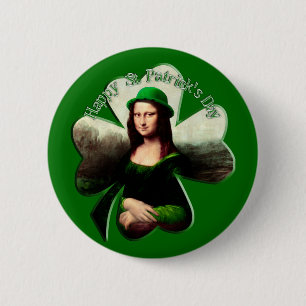 Lucky Mona Lisa St Patrick's Day Shamrock 6 Cm Round Badge