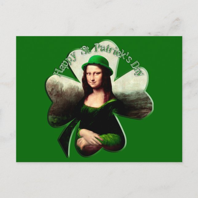 Lucky Mona Lisa St Patrick's Day Shamrock Postcard (Front)