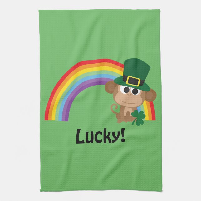 Lucky Monkey Leprechaun Tea Towel (Vertical)