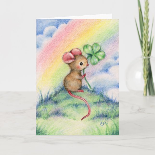 Lucky Mouse - Cute Animal Art Card (Front)