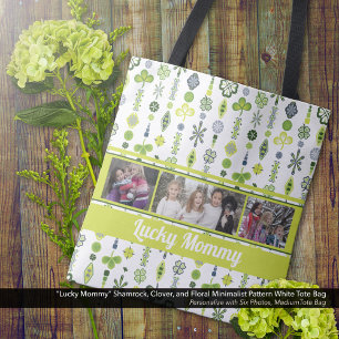 "Lucky Mummy" Shamrock Clover Pattern Photo Tote Bag