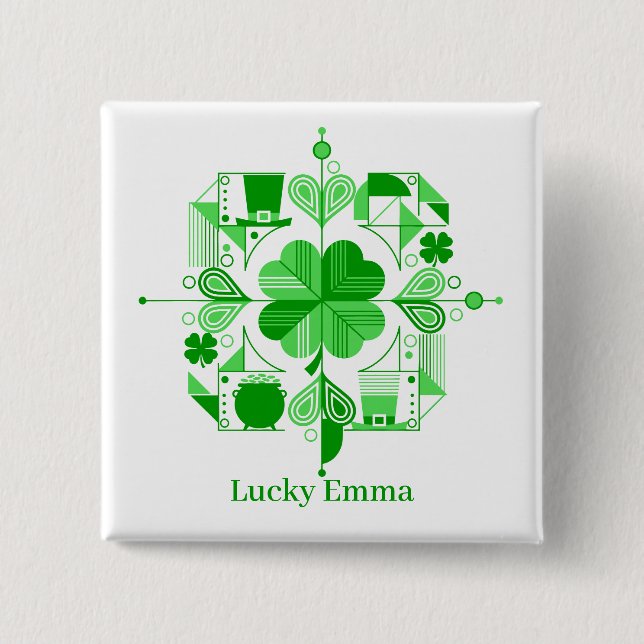 Lucky Name Personalized Clover Design 15 Cm Square Badge (Front)