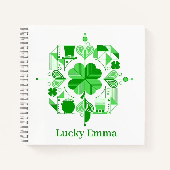 Lucky Name Personalized Clover Design Notebook (Front)