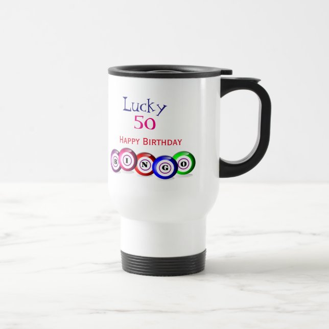 Lucky Number Bingo Themed Birthday Design Travel Mug (Right)
