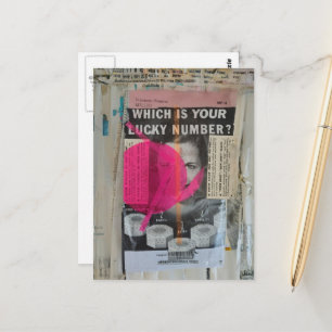Lucky Number Mixed media collage Postcard