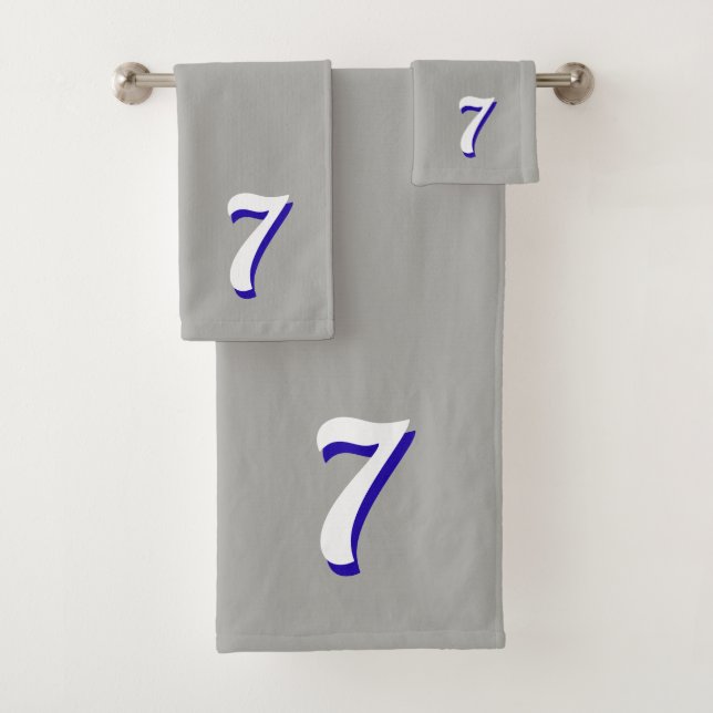 Lucky Number Seven on Silver Grey Bath Towel Set (Insitu)