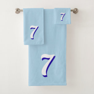 Lucky Number Seven on Sky Blue Bath Towel Set