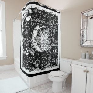 Lucky Numerology Manifesting Magic Black & White Shower Curtain