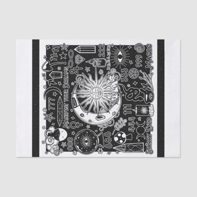 Lucky Numerology Manifesting Magic Black & White  Tissue Paper (Front)