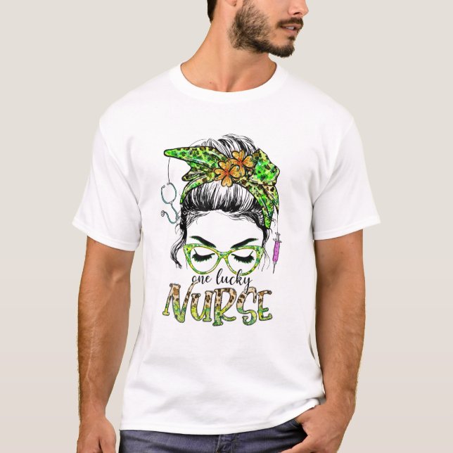 Lucky Nurse Messy Bun Shamrock T-Shirt (Front)