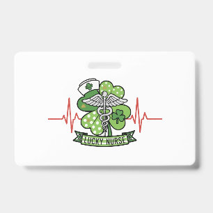 Lucky Nurse St. Patrick's Day Shamrock EKG Heartbe ID Badge