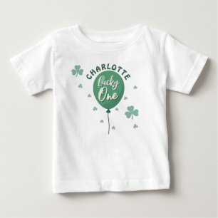 Lucky One 1st Birthday St Patricks Day Clover Baby T-Shirt