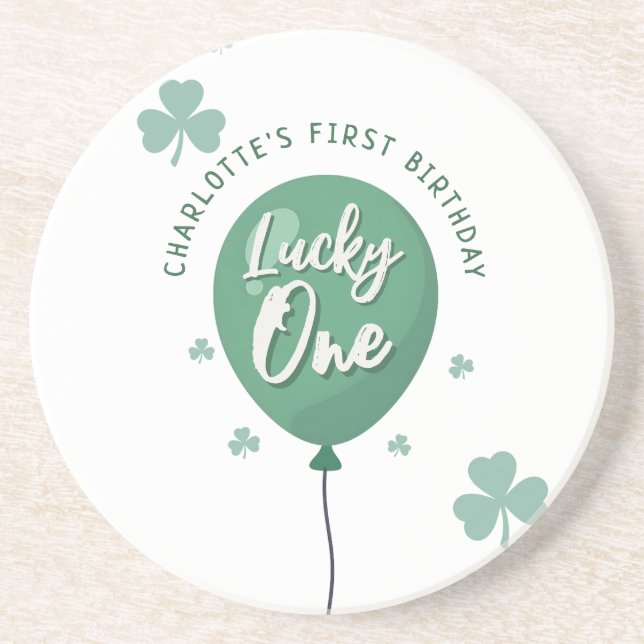 Lucky One 1st Birthday St Patricks Day Clover Coaster (Front)