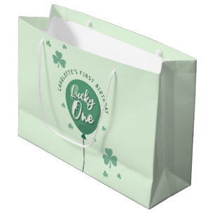 Lucky One 1st Birthday St Patricks Day Clover Large Gift Bag