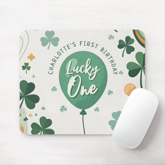 Lucky One 1st Birthday St Patricks Day Clover Mouse Pad (With Mouse)