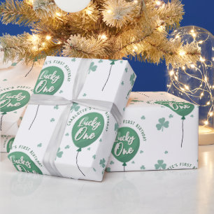 Lucky One 1st Birthday St Patricks Day Clover Wrapping Paper