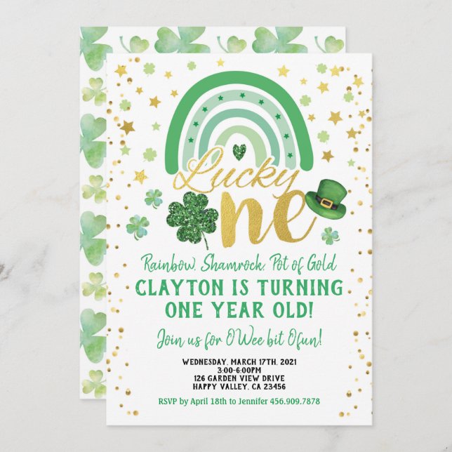 Lucky One Baby First Birthday St Patrick's Day Invitation (Front/Back)