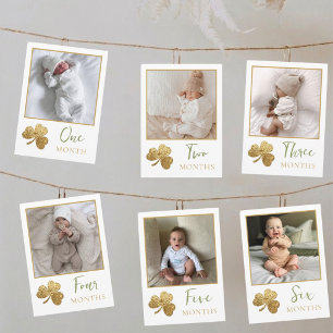 Lucky One Boy First Birthday Monthly Photo Banner Holiday Card