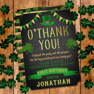 Lucky One Chalkboard 1st Birthday Thank You Card