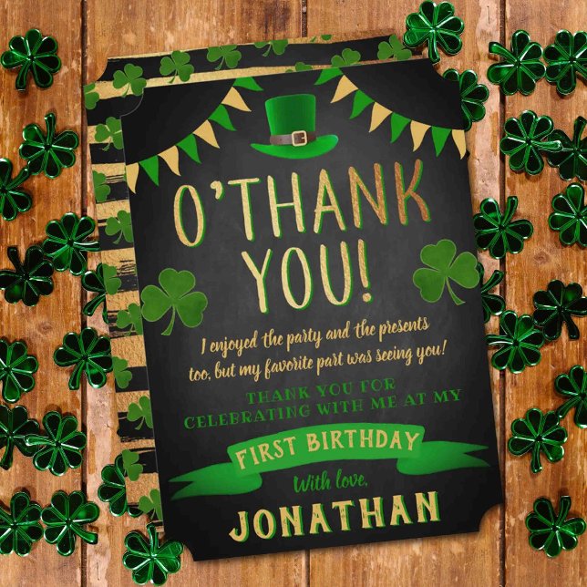 Lucky One Chalkboard 1st Birthday Thank You Card (Creator Uploaded)