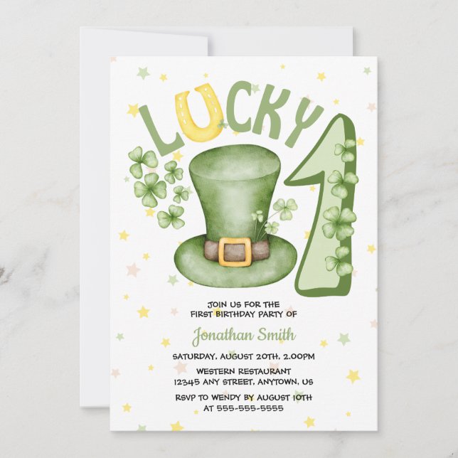 Lucky One Clover Colourful Stars Birthday Invitation (Front)
