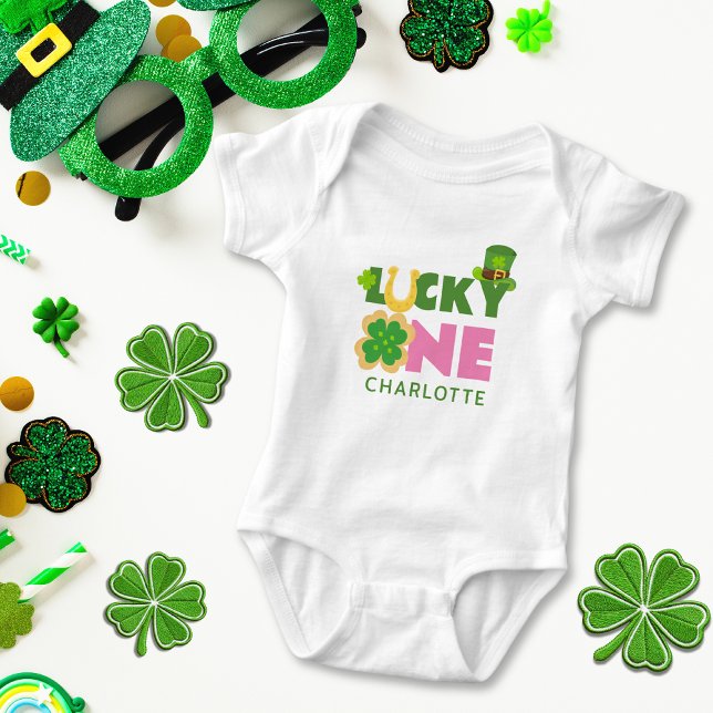 Lucky One Cute 1st Birthday Girl St. Patrick's Day Baby Bodysuit (Creator Uploaded)