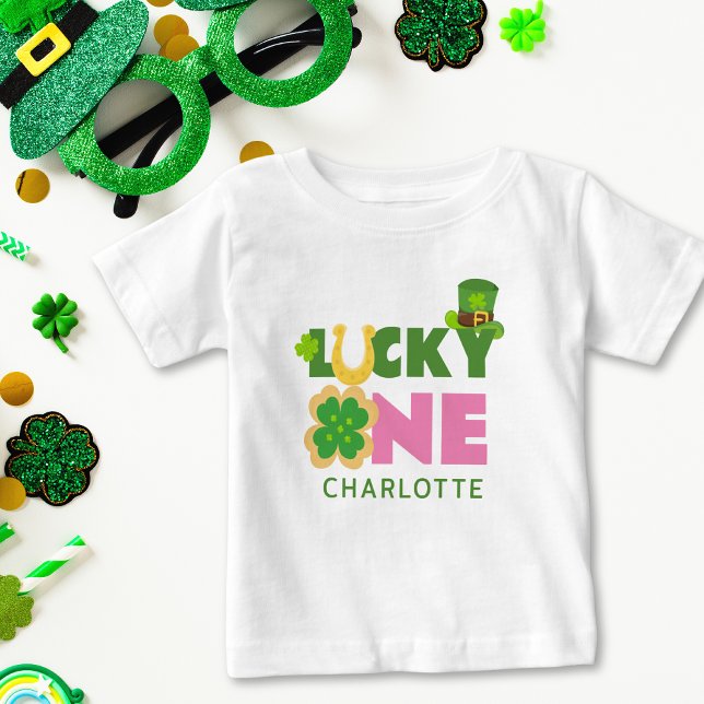 Lucky One Cute 1st Birthday Girl St. Patrick's Day Baby T-Shirt (Creator Uploaded)