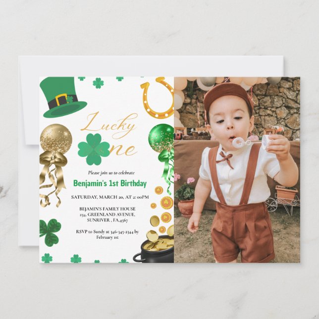 Lucky One First Birthday St Patrick's Day Boy Girl Invitation (Front)