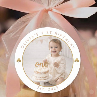 Lucky One Girl First Birthday Photo Sticker