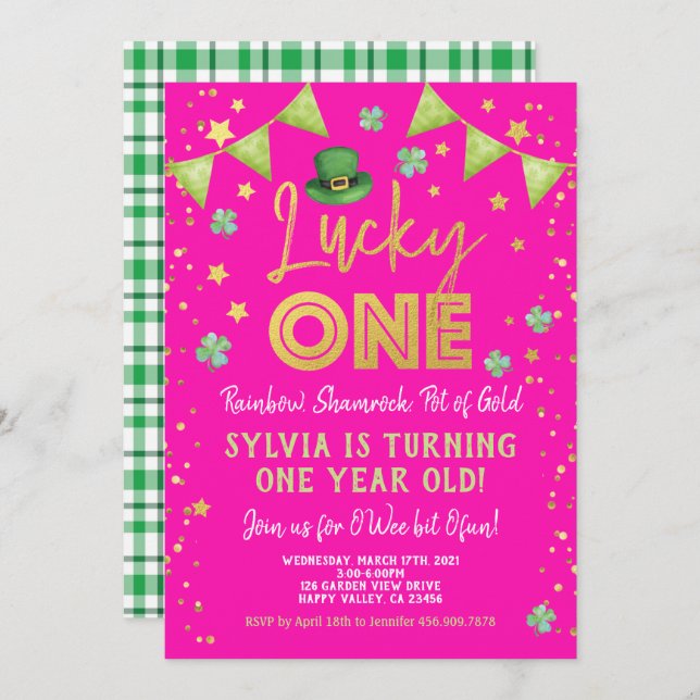 Lucky One Girl First Birthday St Patrick's Day Invitation (Front/Back)