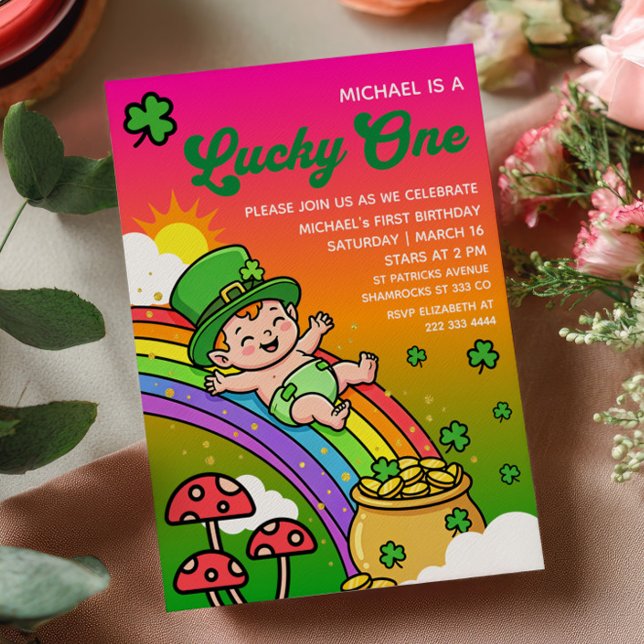 Lucky One Gradient St.Patrick's Day 1st Birthday Invitation (Creator Uploaded)