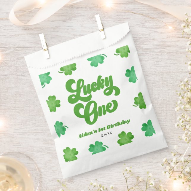 Lucky One Green Shamrock Clover 1st Birthday Party Favour Bags (Clipped)