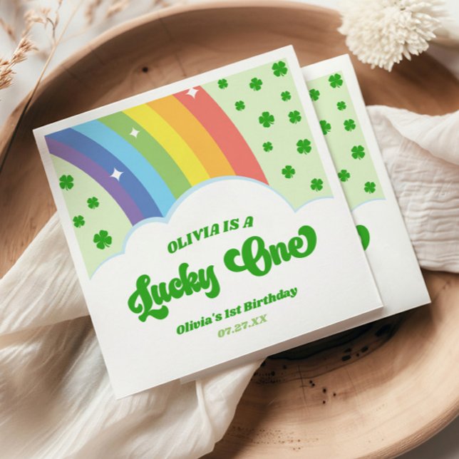 Lucky One Lucky Charm Rainbow 1st Birthday Party Napkin (Creator Uploaded)