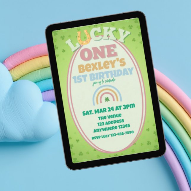 Lucky One Pink Shamrock Rainbow 1st Birthday Invitation (Creator Uploaded)