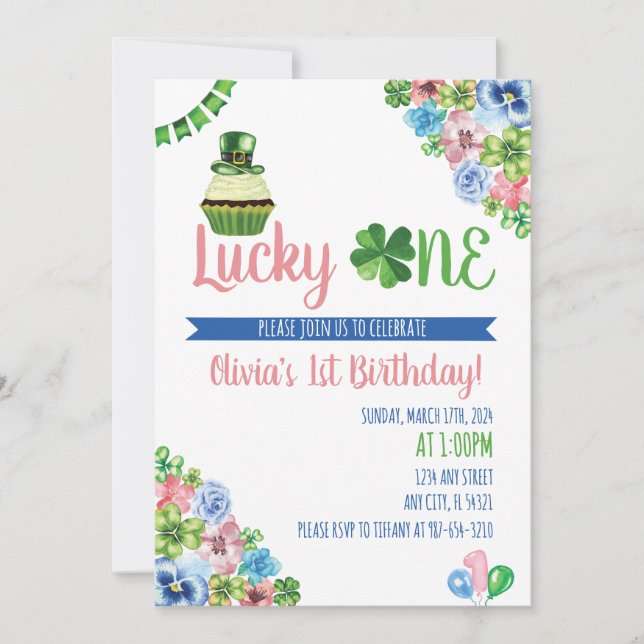 Lucky One Saint Patrick's Day 1st Birthday Invitation (Front)