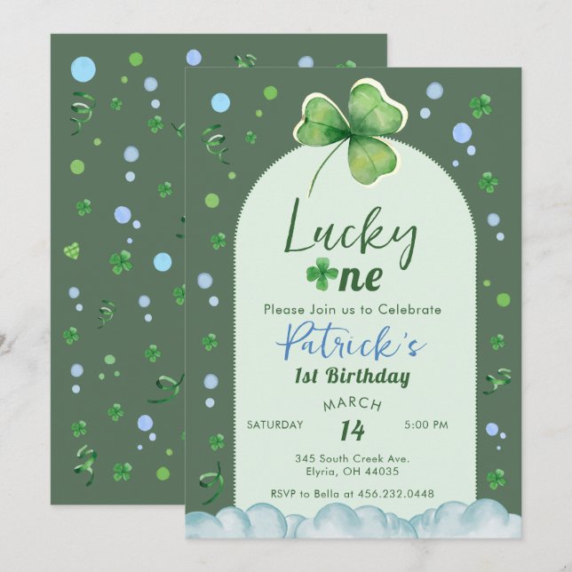 Lucky One St Patrick Boy Birthday Invitation (Front/Back)