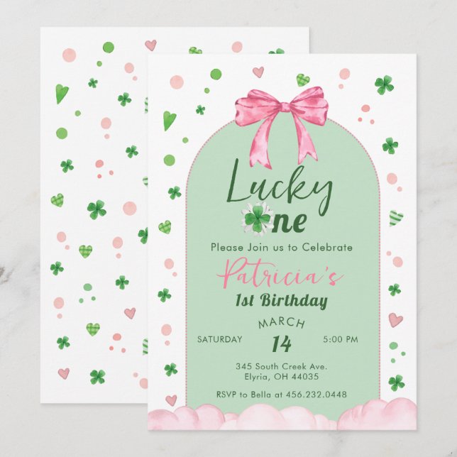 Lucky One St Patrick Girl Birthday Invitation (Front/Back)