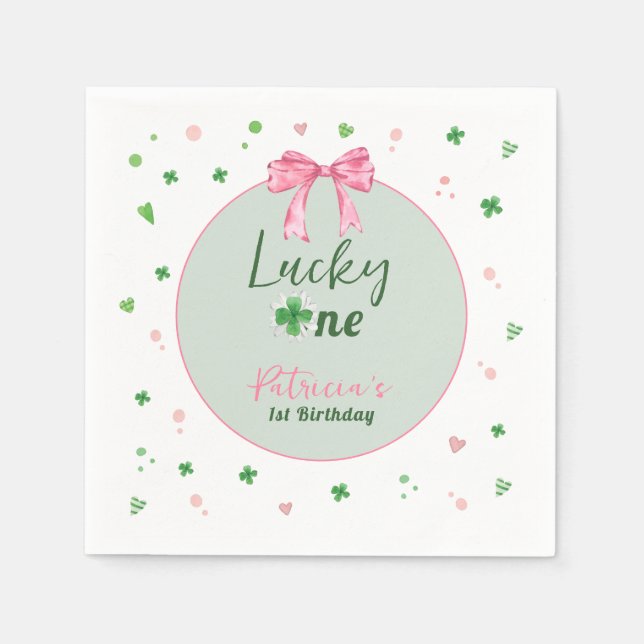 Lucky One St Patrick Girl Birthday Napkin (Front)