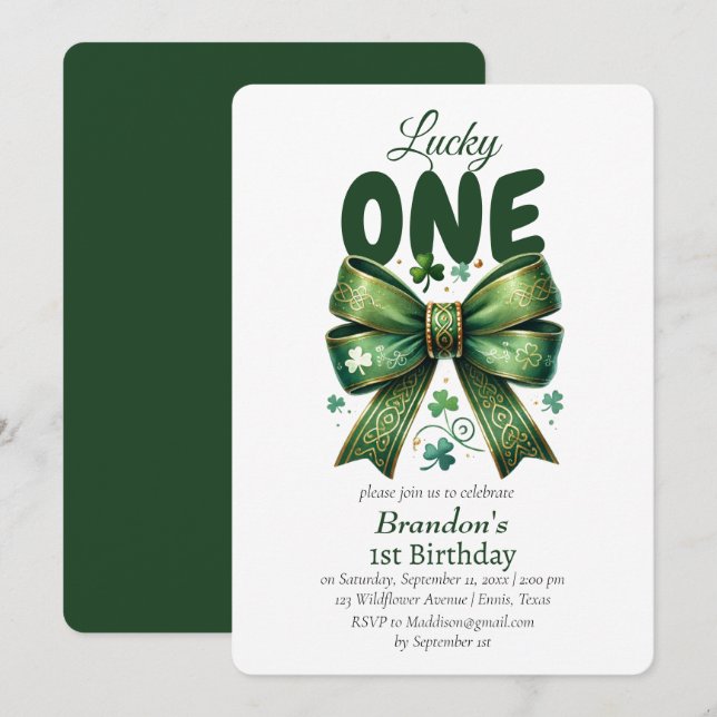 Lucky One St Patricks Day 1st Birthday Invitation (Front/Back)