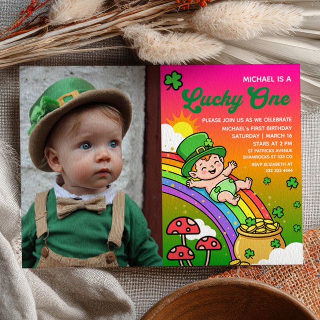 Lucky One St.Patrick's Day 1st Birthday Photo Invitation (Creator Uploaded)