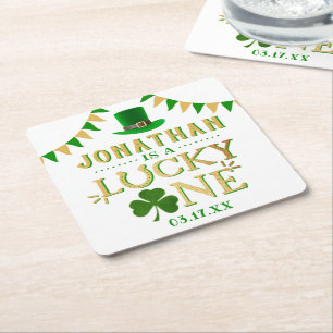 Lucky One St. Patrick's Day 1st Birthday Square Paper Coaster