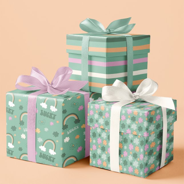 Lucky Pale Green Whimsical St. Patrick’s  set of 3 Wrapping Paper Sheet (Lucky Pale Green Whimsical St. Patrick’s set of 3 Wrapping Paper Sheets)