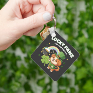 "Lucky Paws St. Patrick's Day Puppy" Key Ring