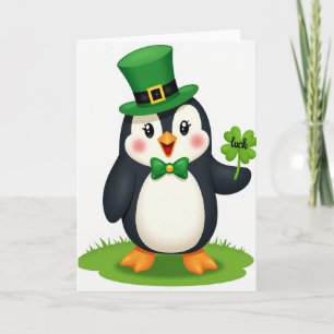 Lucky Penguin Green Top Hat Card
