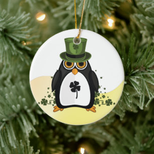 Lucky Penguin St. Patrick's Day Irish Clover Ceramic Tree Decoration