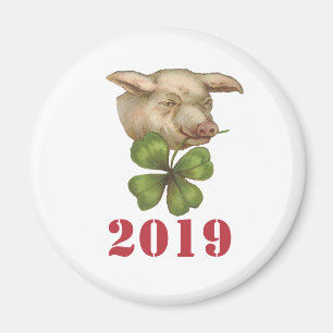 Lucky Pig with Clover in Mouth - Year of the Pig Magnet
