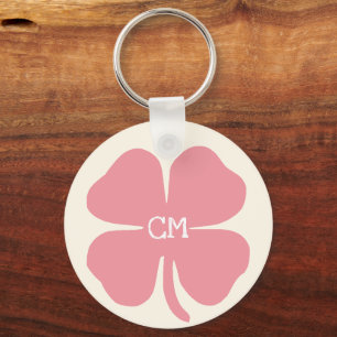 Lucky Pink Clover with Monogram Key Ring