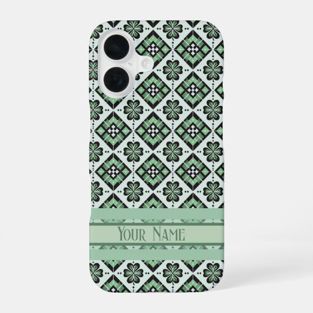 Lucky Plaid Clover Pattern iPhone 16 Case (Back)
