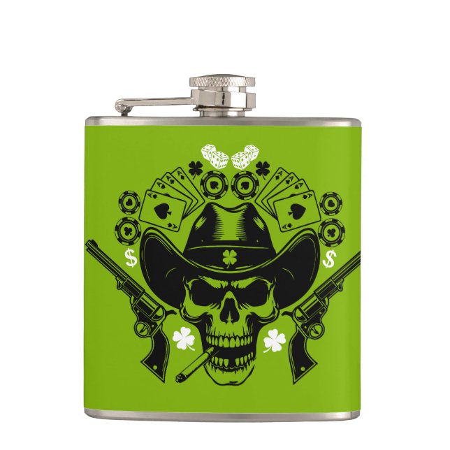 Lucky Poker Skull Hip Flask (Front)