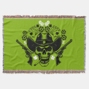 Lucky Poker Skull Throw Blanket